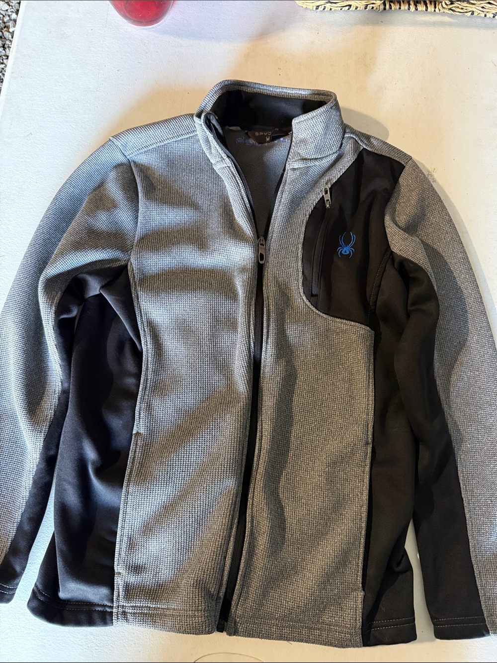 Spyder Boys Gray and Black Lightweight Zip-Up Jacket with Blue Logo